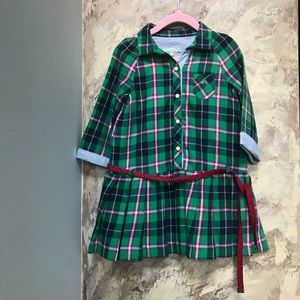 NANOS plaid, pleated dress with belt, size 4.